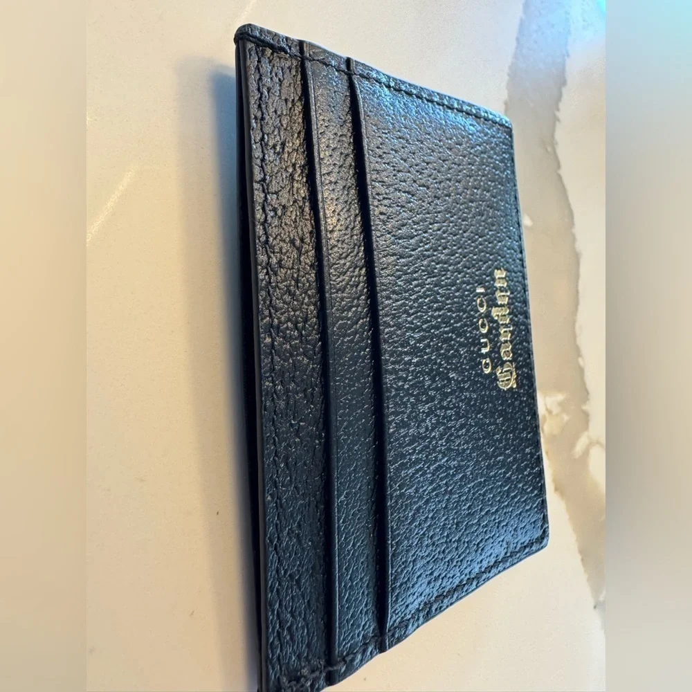 RARE Gucci Garden Black Pebbled Leather Rose Card Holder Wallet